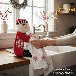 Plush Santa Bathroom Towel Gift Set NWT, festive holiday decor, snowflake hat